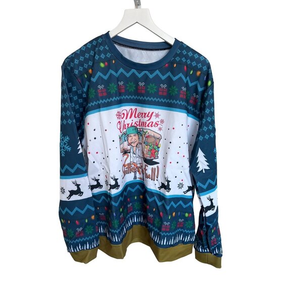 "Shitters Full" Merry Christmas Blue Long Sleeve Top - Picture 1 of 3